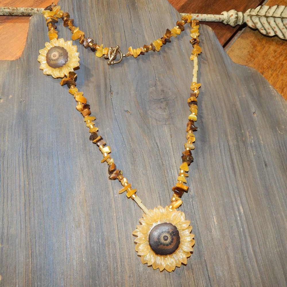 Unique OAK Artisan Sunflower Necklace